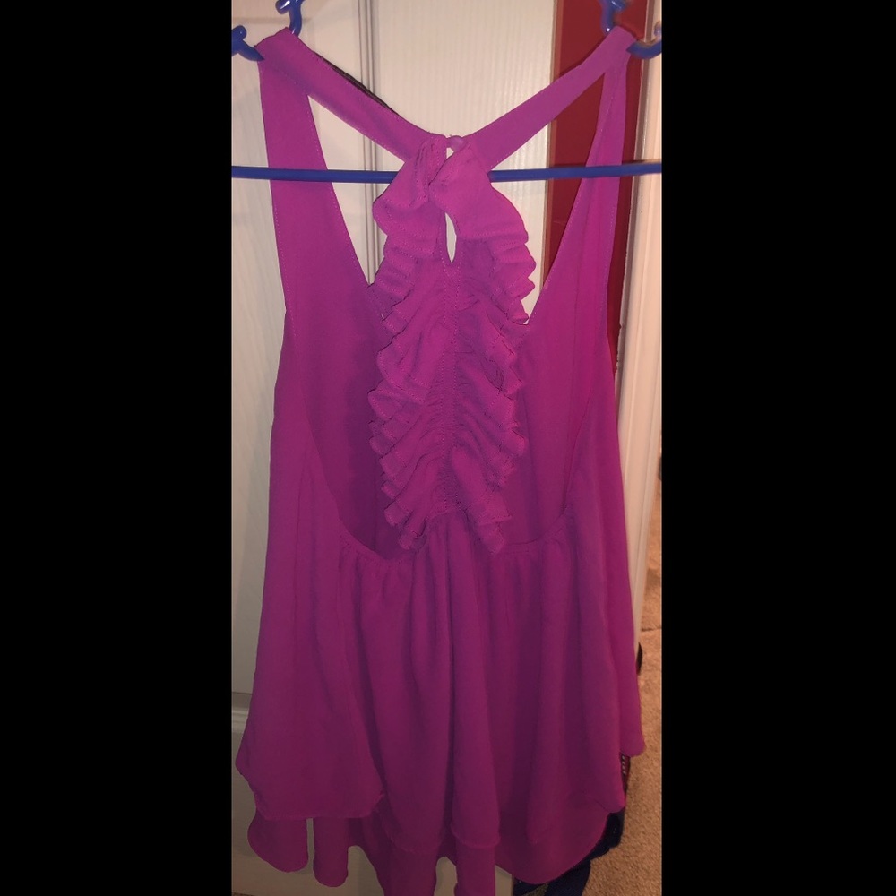 Naked Zebra Hot Pink Ruffle Back Tank Medium